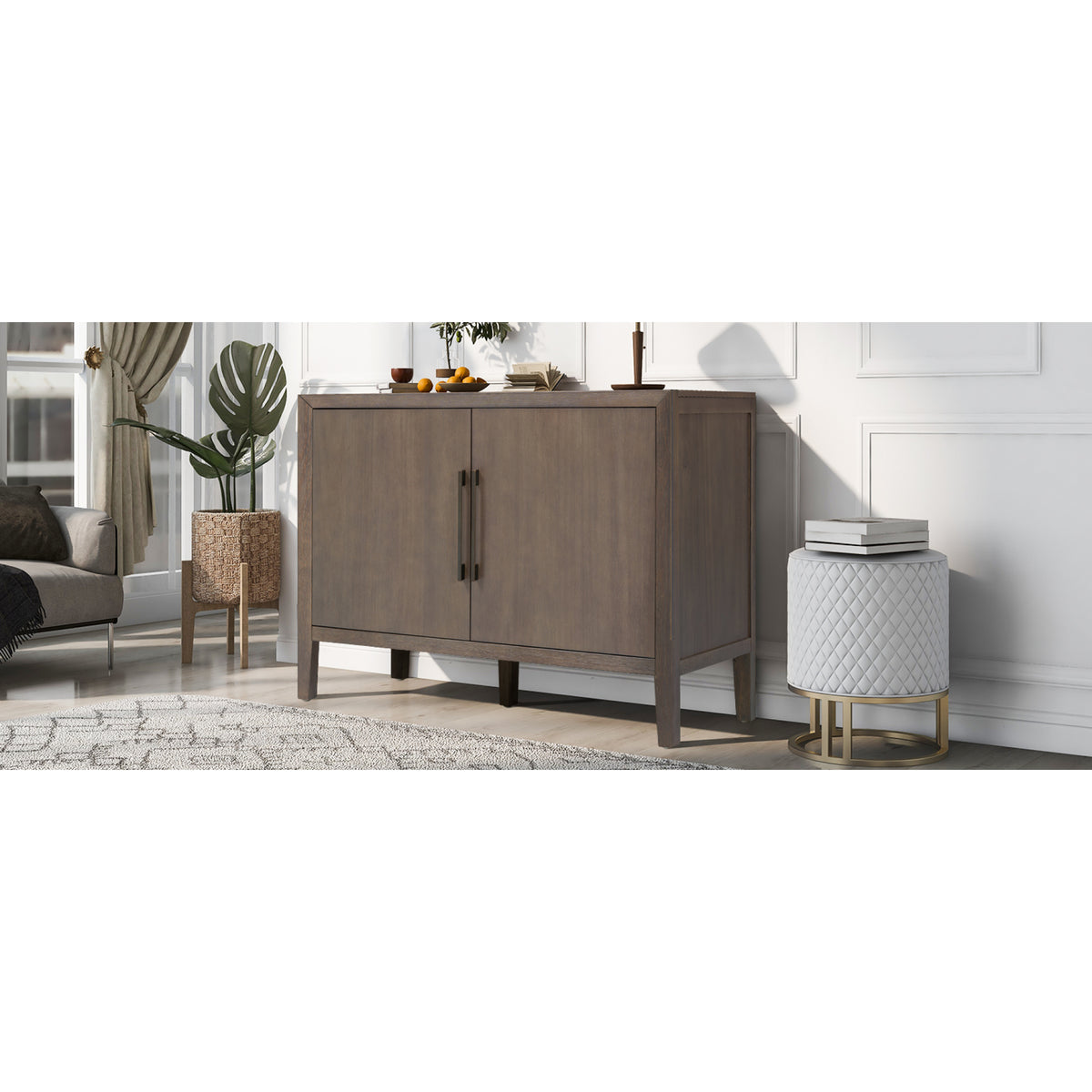 variant-group:rf-n711p410389d|Roomfitters 47.25-Inch Farmhouse Sideboard, 2-Door Buffet Cabinet, Medium Brown Wooden Storage Console, Metal Handles