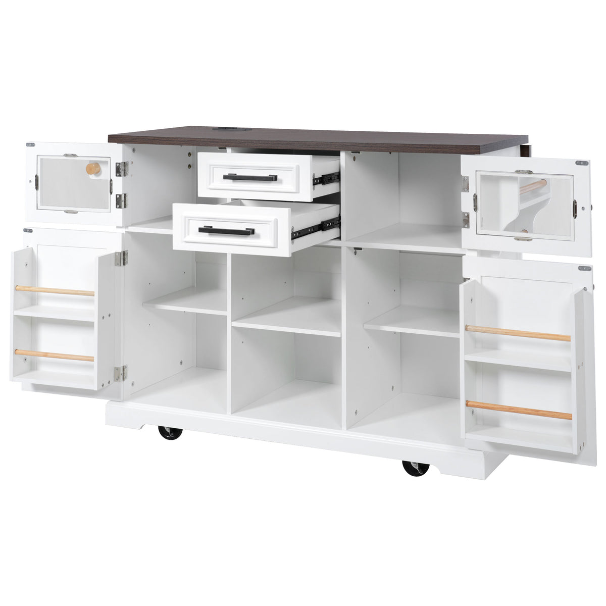 variant-group:rf-n707s300277w|Roomfitters 54.9" Kitchen Island with Drop Leaf, Rolling Kitchen Cart with Barn Door and Glass Door, Storage Cabinet, White