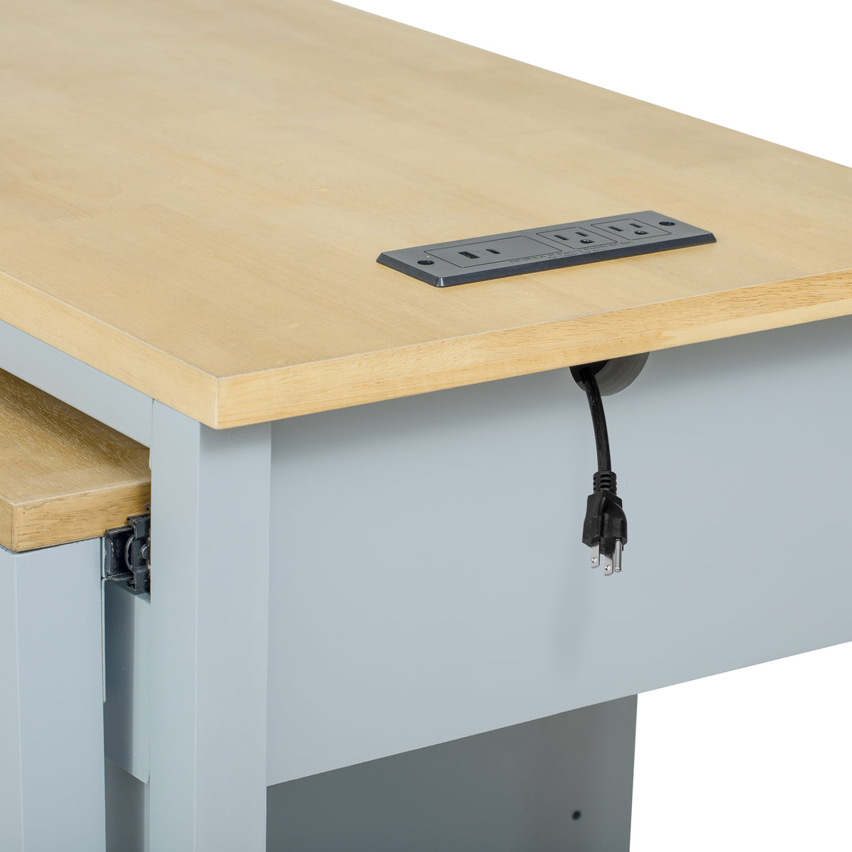 variant-group:rf-n707p215327g|Roomfitters 47" Kitchen Island with Extendable Dining Table, Storage Cabinet, Power Outlet, Rubber Wood Veneer, Grey Blue