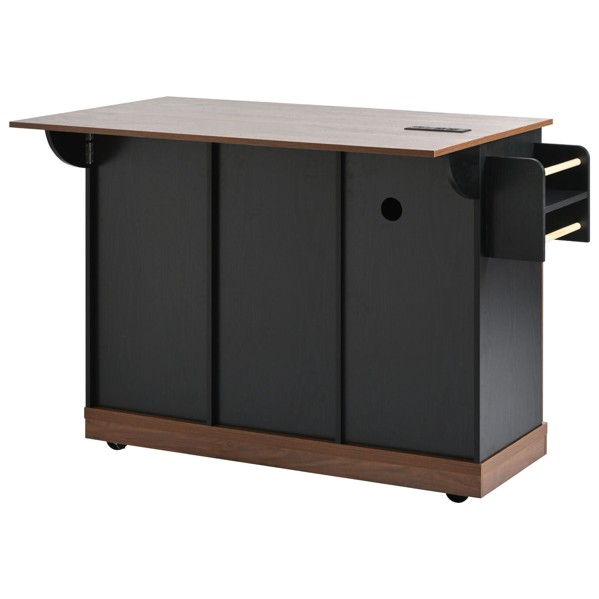 variant-group:rf-n707p288229b|Roomfitters 55.5" Rolling Kitchen Island with Drop Leaf, Mobile Kitchen Storage Cart with Sliding Barn Door, Power Outlets, Black