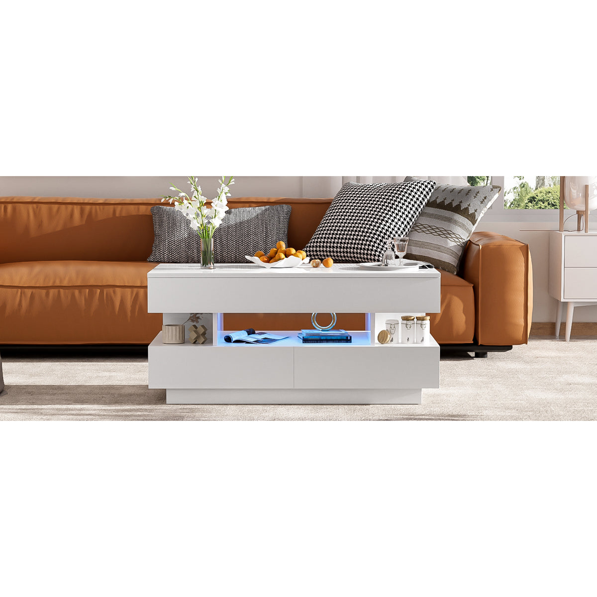 variant-group:rf-n724p290058k|Roomfitters Lift-Top Coffee Table with Hidden Storage and 2 Drawers, Multi-Functional Modern Table, White