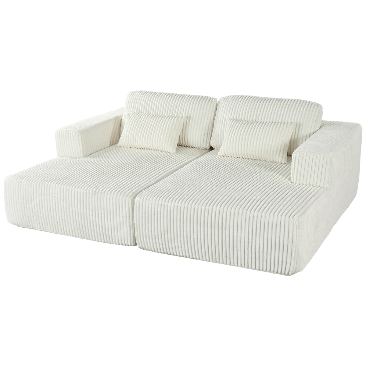 variant-group:rf-n711wy000449aak|Roomfitters Corduroy Double Sofa Bed with Pillows, Modern Convertible Couch for Living Room, Apartment, White