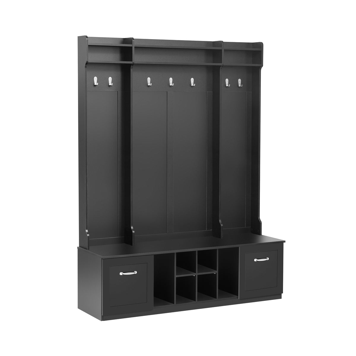 variant-group:rf-n724p235232b|Roomfitters 5-in-1 Entryway Bench with Coat Rack, Hooks, Drawers and Adjustable Shelves, Hall Tree for Hallway or Living Room, Black