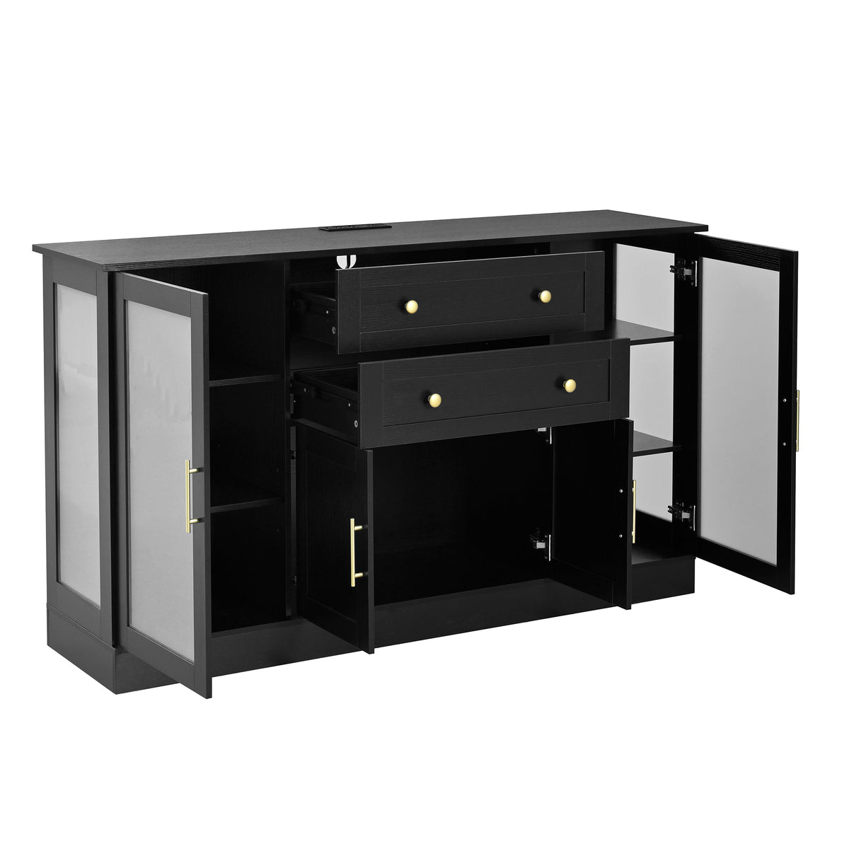 variant-group:rf-n711p437648b|Roomfitters Contemporary Black Melamine MDF Buffet Sideboard Storage Cabinet Acrylic Doors Dining Room Kitchen Console