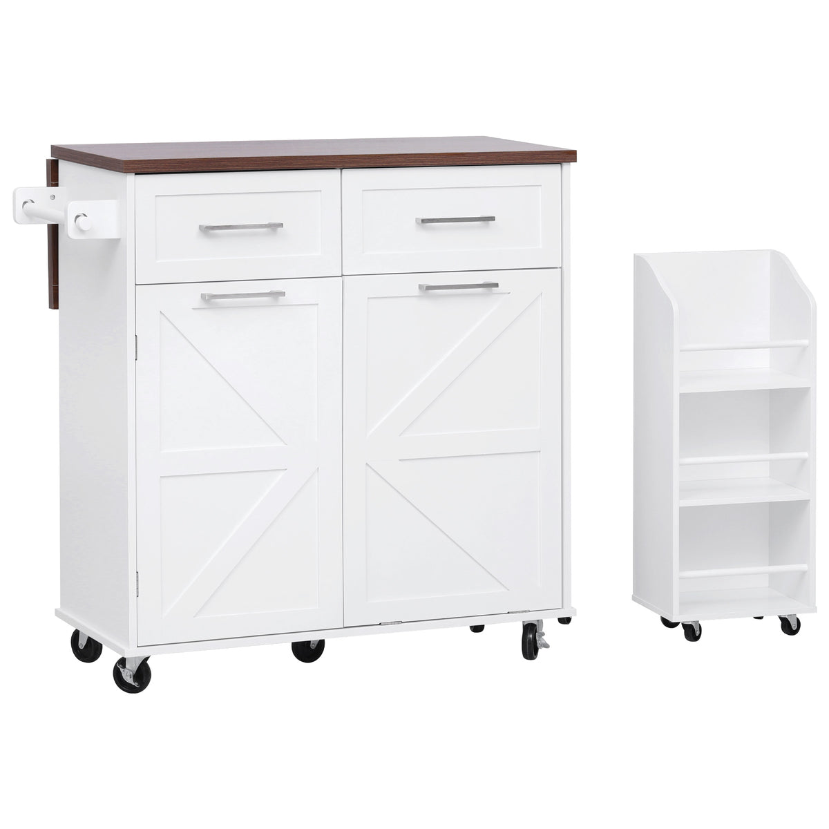 variant-group:rf-n707p307296w|Roomfitters 47.2" Farmhouse Kitchen Island with Drop Leaf, Tilt Trash Can Cabinet, Removable Mobile Side Racks, White