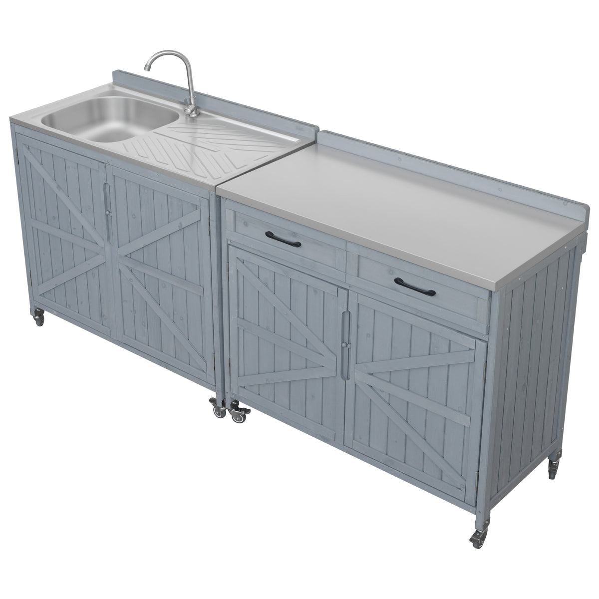 variant-group:rf-n707s000024g|Roomfitters 2-Piece Outdoor Grill Cart with Stainless Steel Top, Sink and Faucet, BBQ Prep Station, Grey+Blue