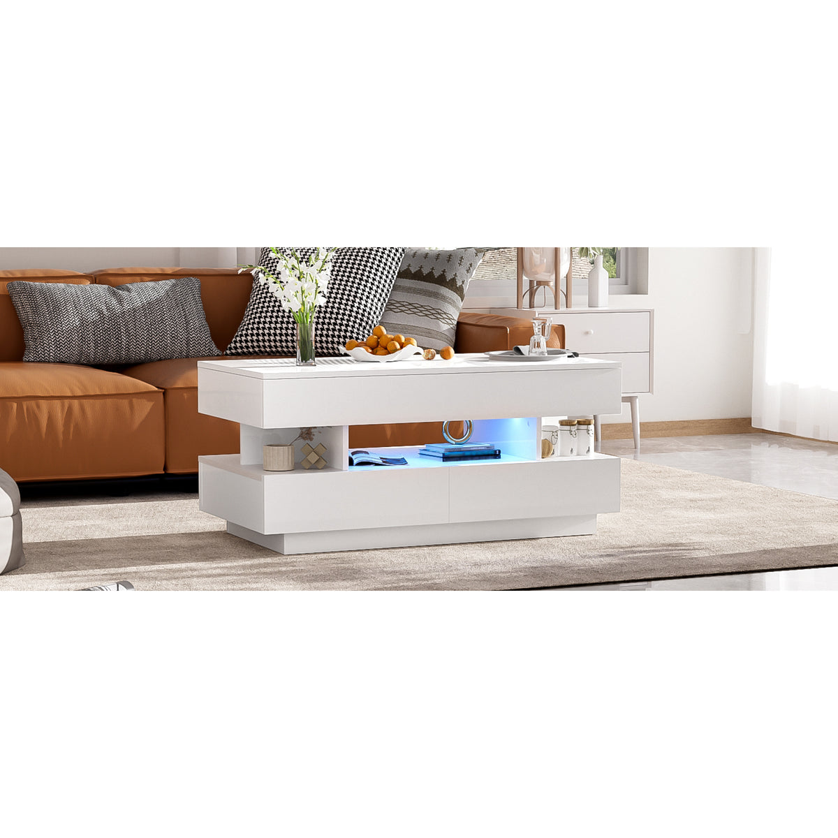 variant-group:rf-n724p290058k|Roomfitters Lift-Top Coffee Table with Hidden Storage and 2 Drawers, Multi-Functional Modern Table, White