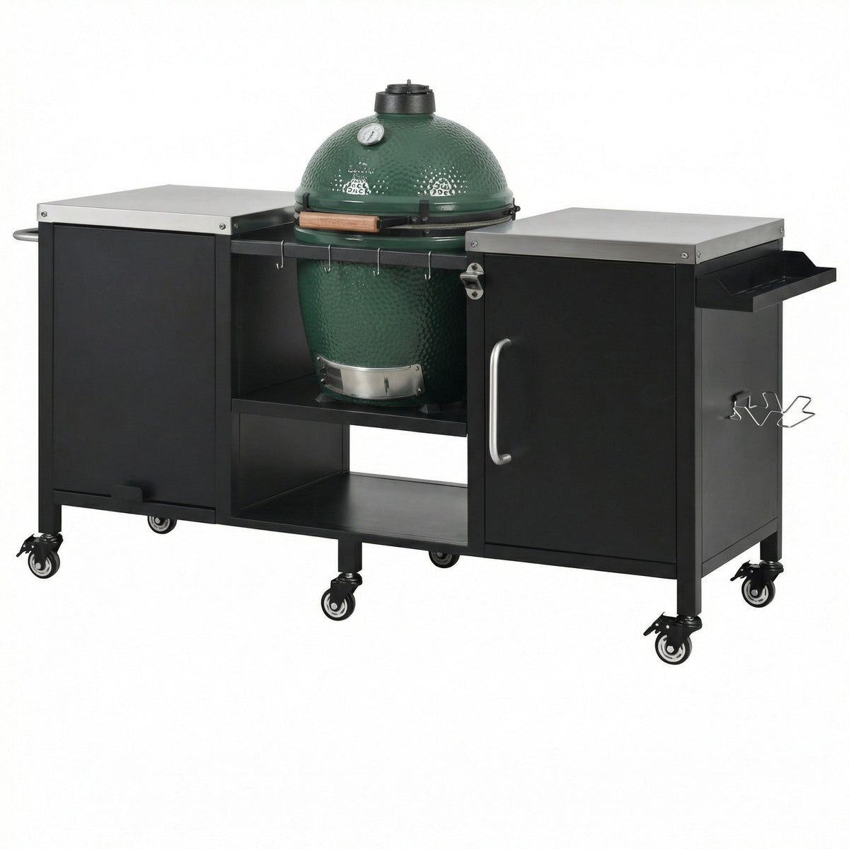 Roomfitters 72.4"W Extra Large Grill Cart, Outdoor Kitchen Prep Station with Stainless Steel Top and Folding Side Table, Black