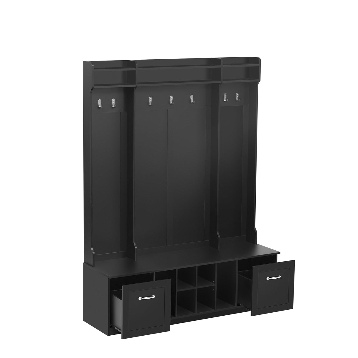 variant-group:rf-n724p235232b|Roomfitters 5-in-1 Entryway Bench with Coat Rack, Hooks, Drawers and Adjustable Shelves, Hall Tree for Hallway or Living Room, Black