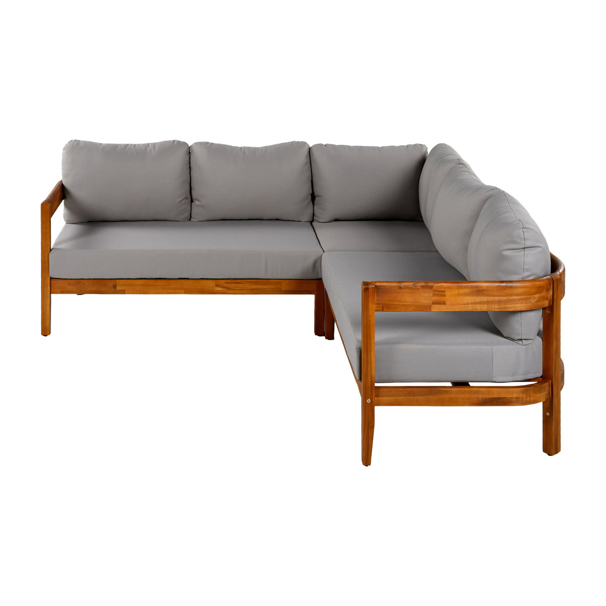 Roomfitters Modern Contemporary Slate Grey Solid Acacia Wood L-Shaped Outdoor Patio Sectional Sofa Conversation Seating Set Roomfitters