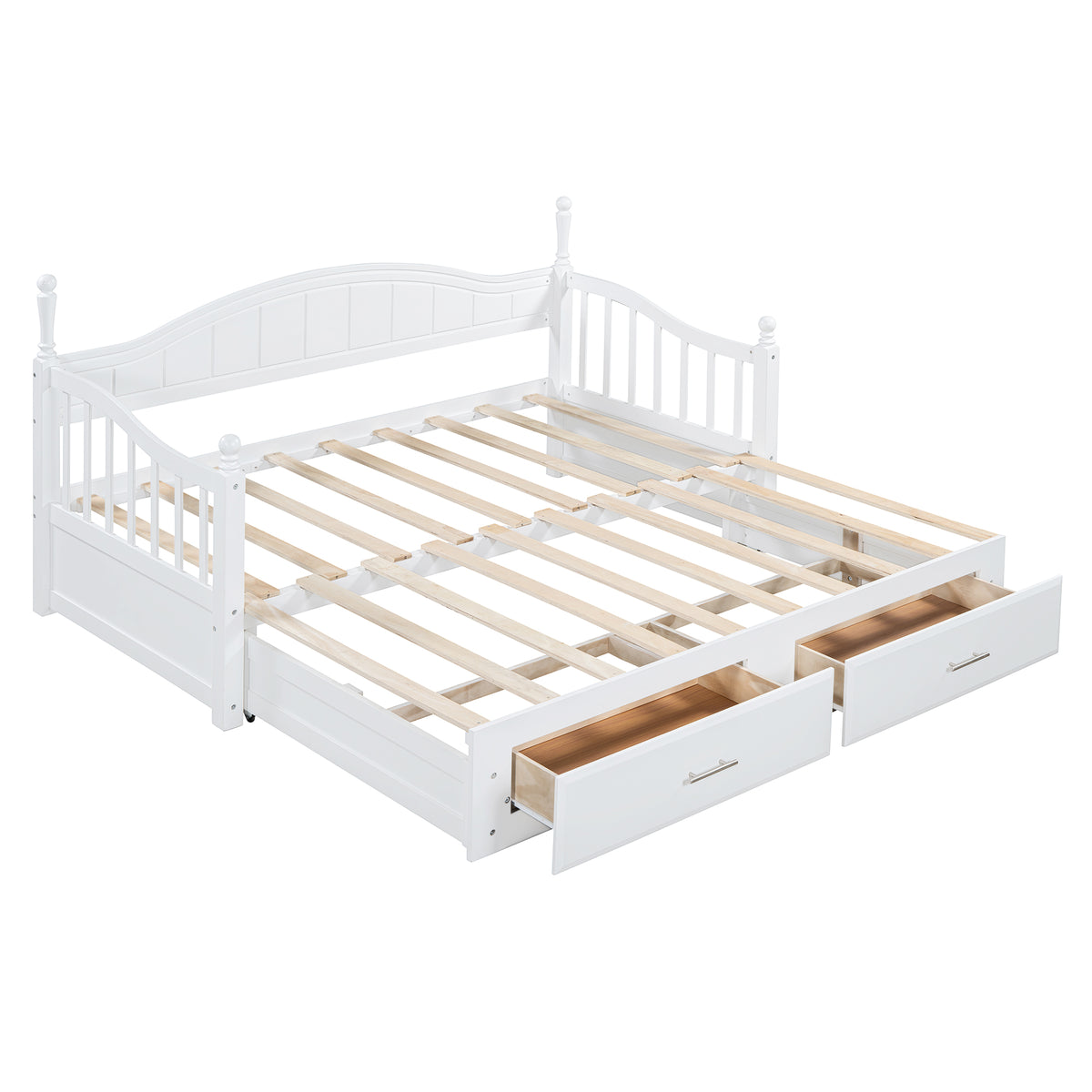 variant-group:rf-n733s173459k|Roomfitters Wooden Twin Size Daybed with Extendable Frame, Twin Trundle and Additional Storage Drawers, White