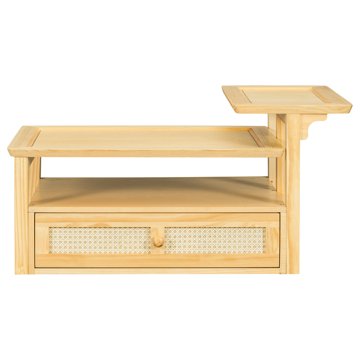 variant-group:rf-n724p232190n|Roomfitters Modern Coffee Table with Open Shelf, Dual Tabletops and Rattan Accent Storage, Natural