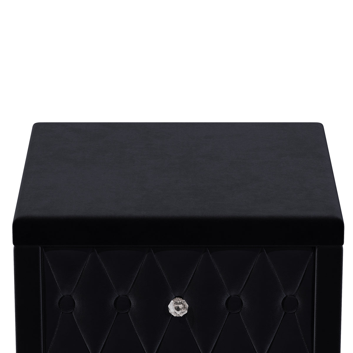 variant-group:rf-n733p210398b|Roomfitters Velvet Nightstand with Crystal Handles, Button-Tufted Upholstered Bedside Table with Two Storage Compartments, Black