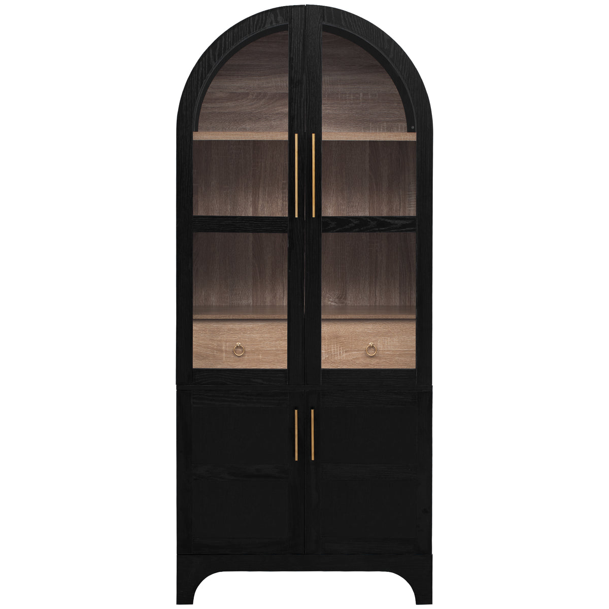 variant-group:rf-n707s288969b|Roomfitters 71" Pantry Cabinet with Arched Top & Glass Doors, 4-Door Storage Hutch with Adjustable Shelves for Kitchen, Black