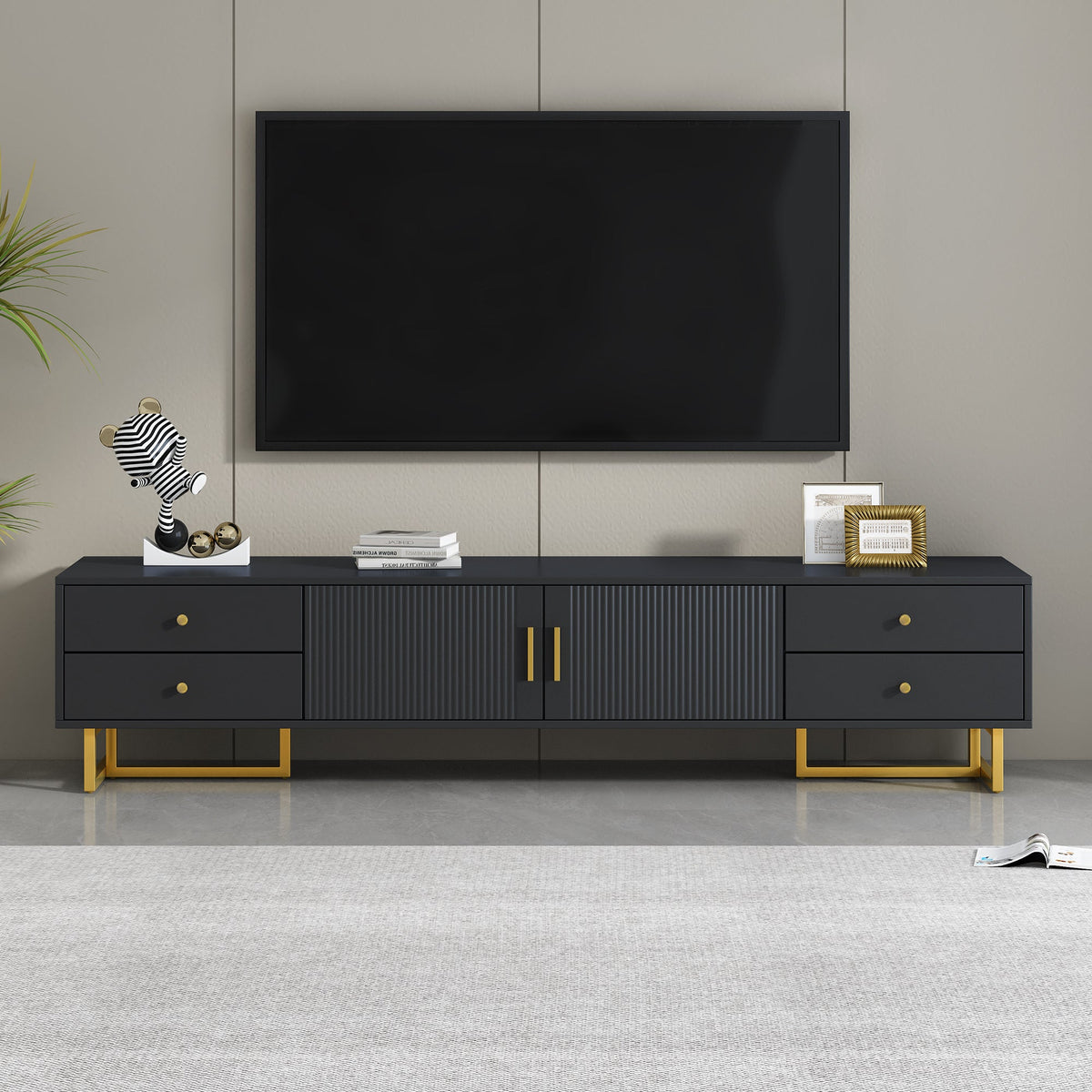 Roomfitters Modern TV Stand for 65 Inch TV and Above, Entertainment Console Cabinet with Storage Compartments, Black Roomfitters
