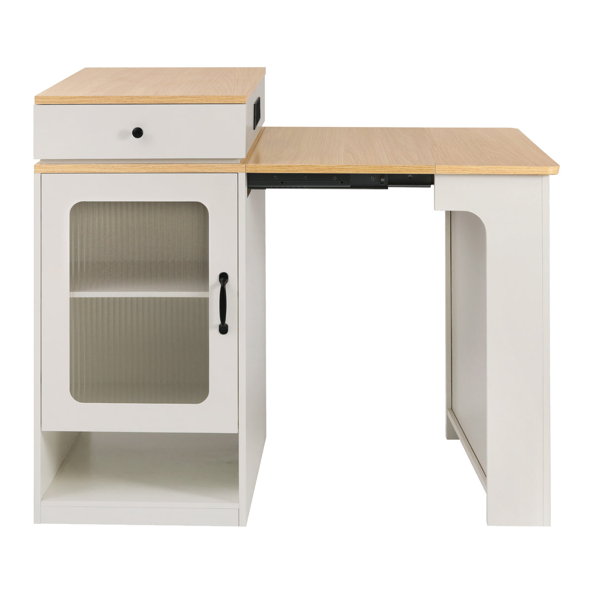 variant-group:rf-n707s000017w|Roomfitters 59.5" Kitchen Island with 41.8" Extendable Dining Table, Double-Sided Storage, Power Outlet, 2 Drawers, White