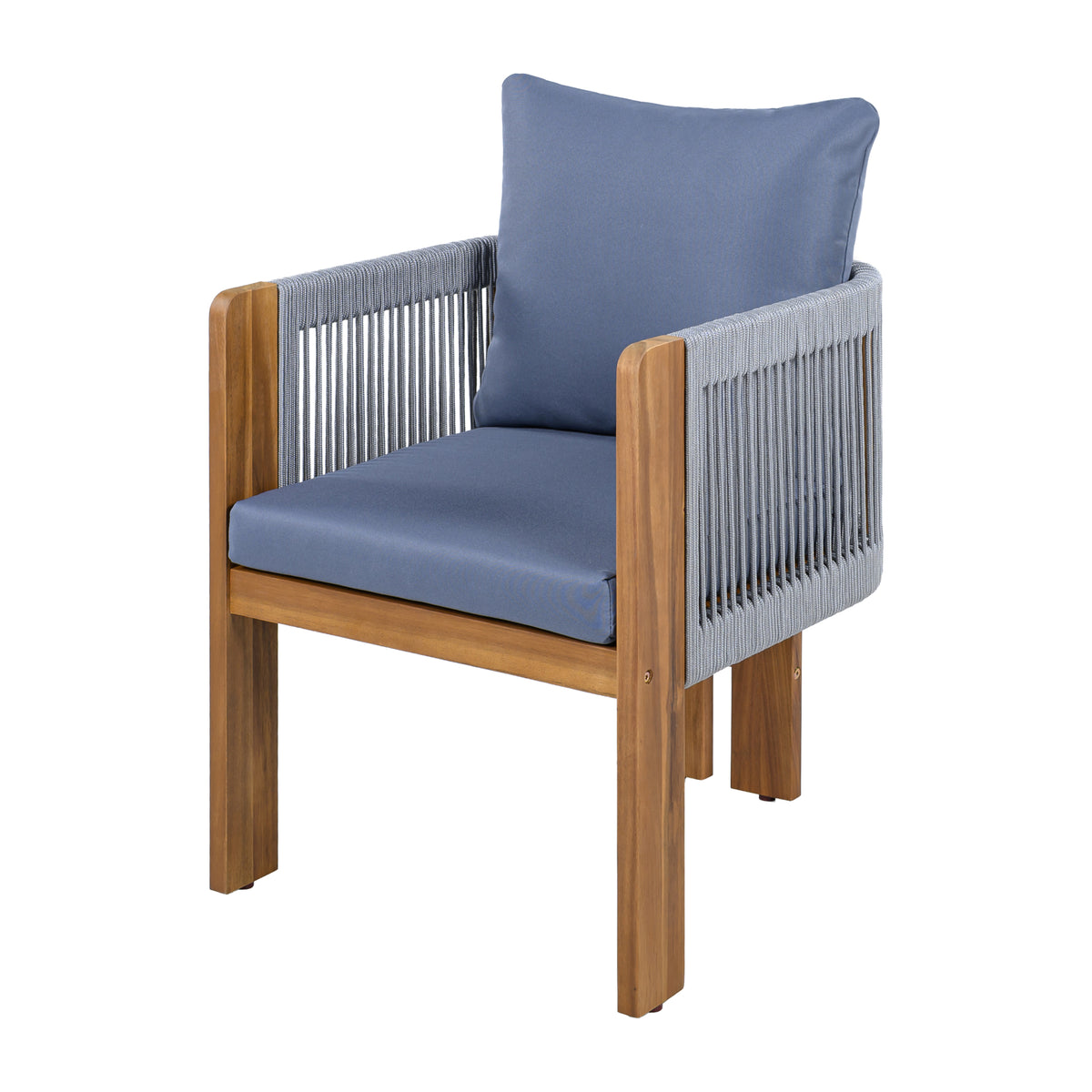 variant-group:rf-n711wy000496aae|Roomfitters 5-Piece Rope Woven Outdoor Dining Set, Farmhouse Solid Acacia Table, 4 Chairs Pack, Brown and Grey