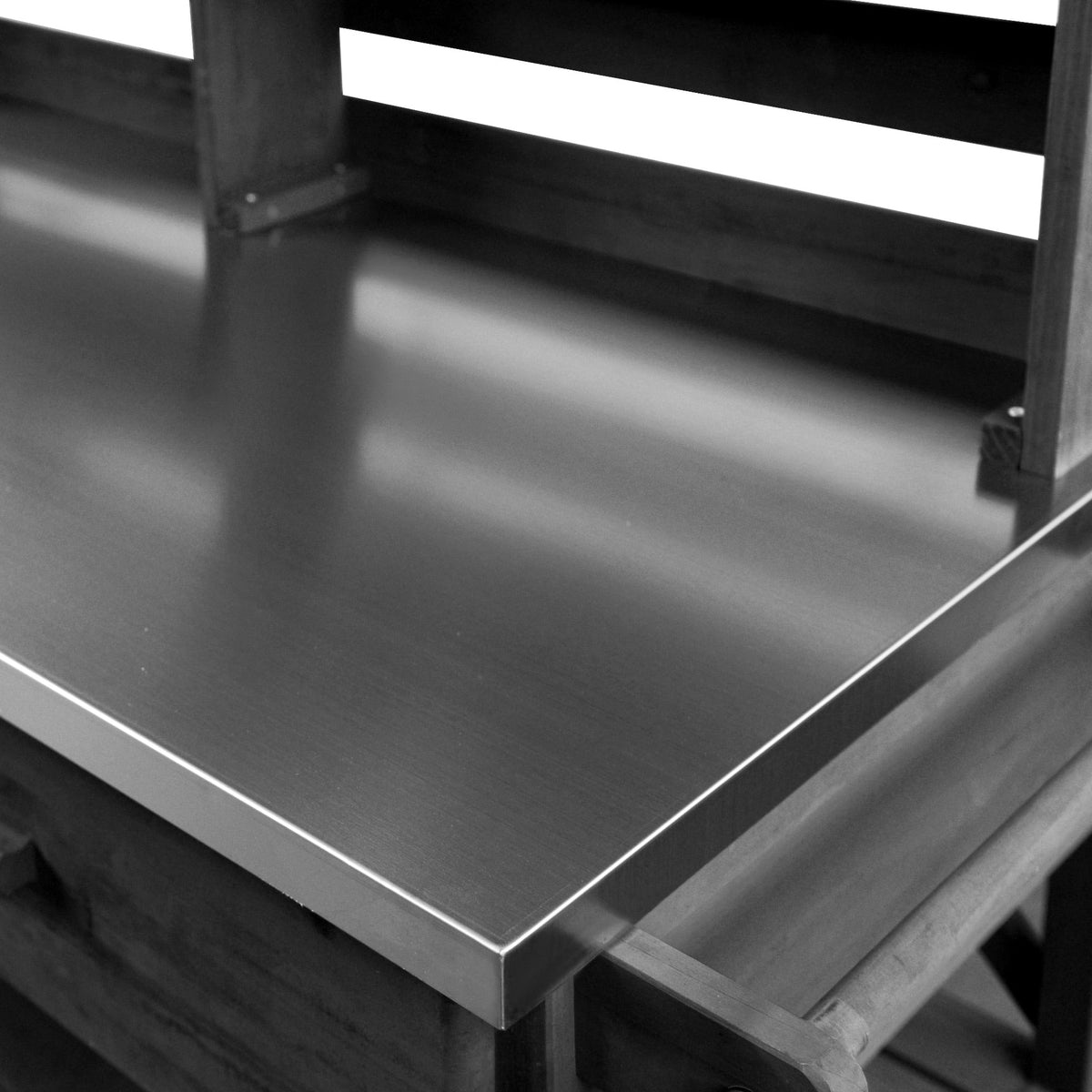 Roomfitters 64.9" Outdoor Potting Bench & Kitchen Island with Stainless Steel Top, Propane Rack & Lockable Wheels, Black