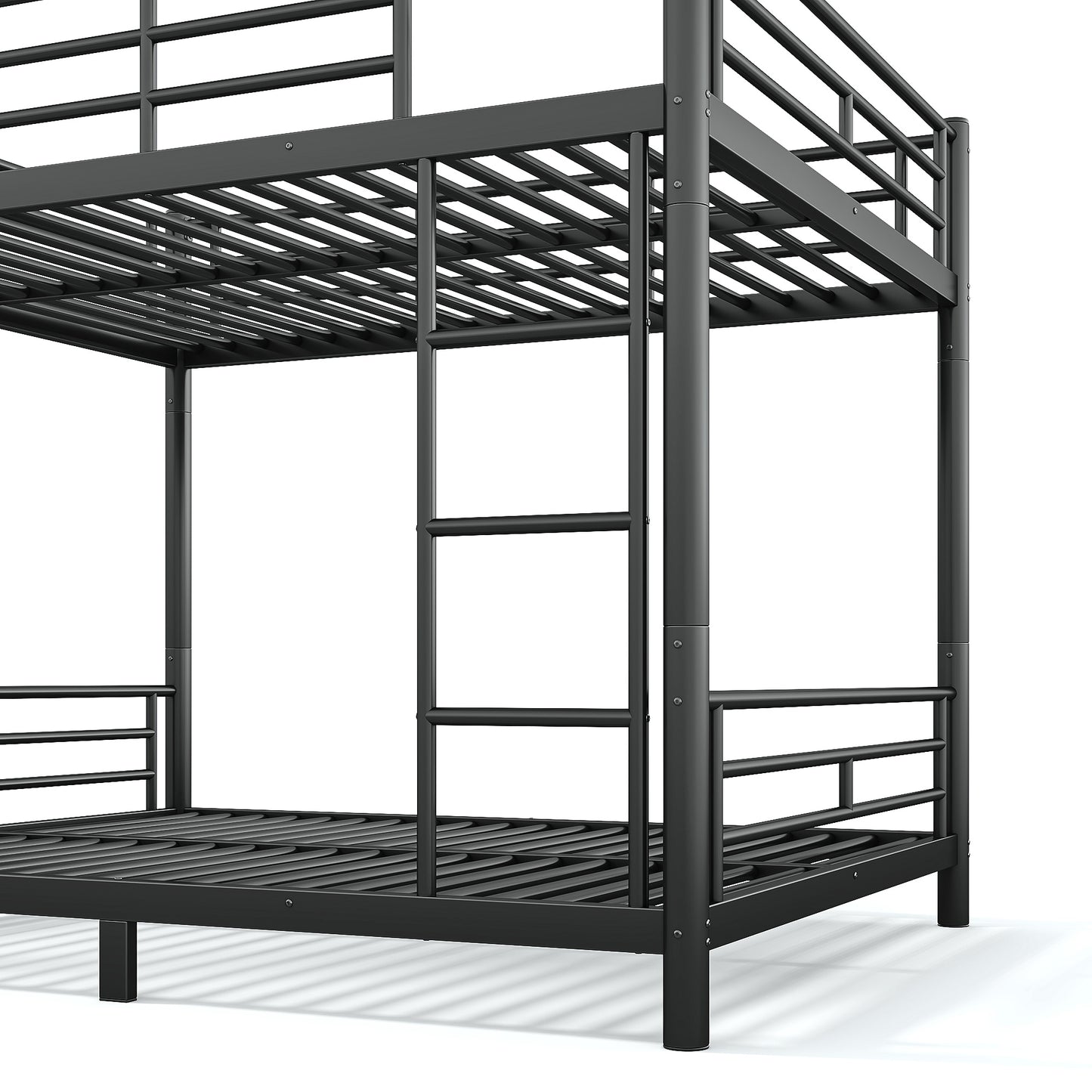 variant-group:rf-w1580s00607|Roomfitters Queen over Queen Metal Bunk Bed Frame for Teens Adults, Convertible 2 Separate Beds Round Tube, Black