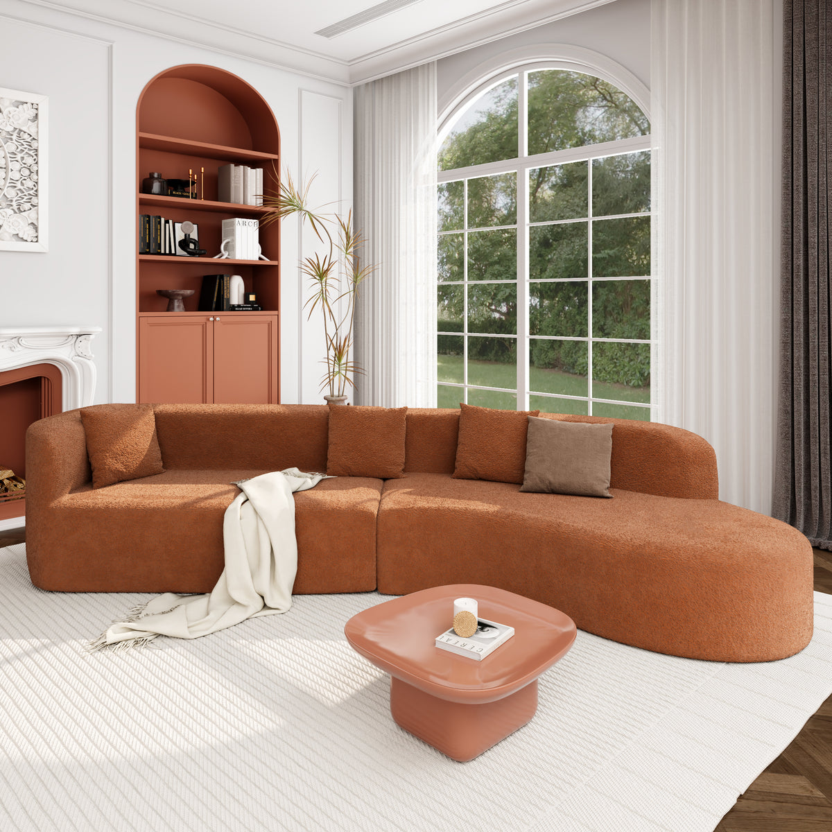 variant-group:rf-n711wy000456aao|Roomfitters 132" Sectional Sofa, Modern Curved Design L-Shaped Modular Couch for Living Room Furniture, Orange