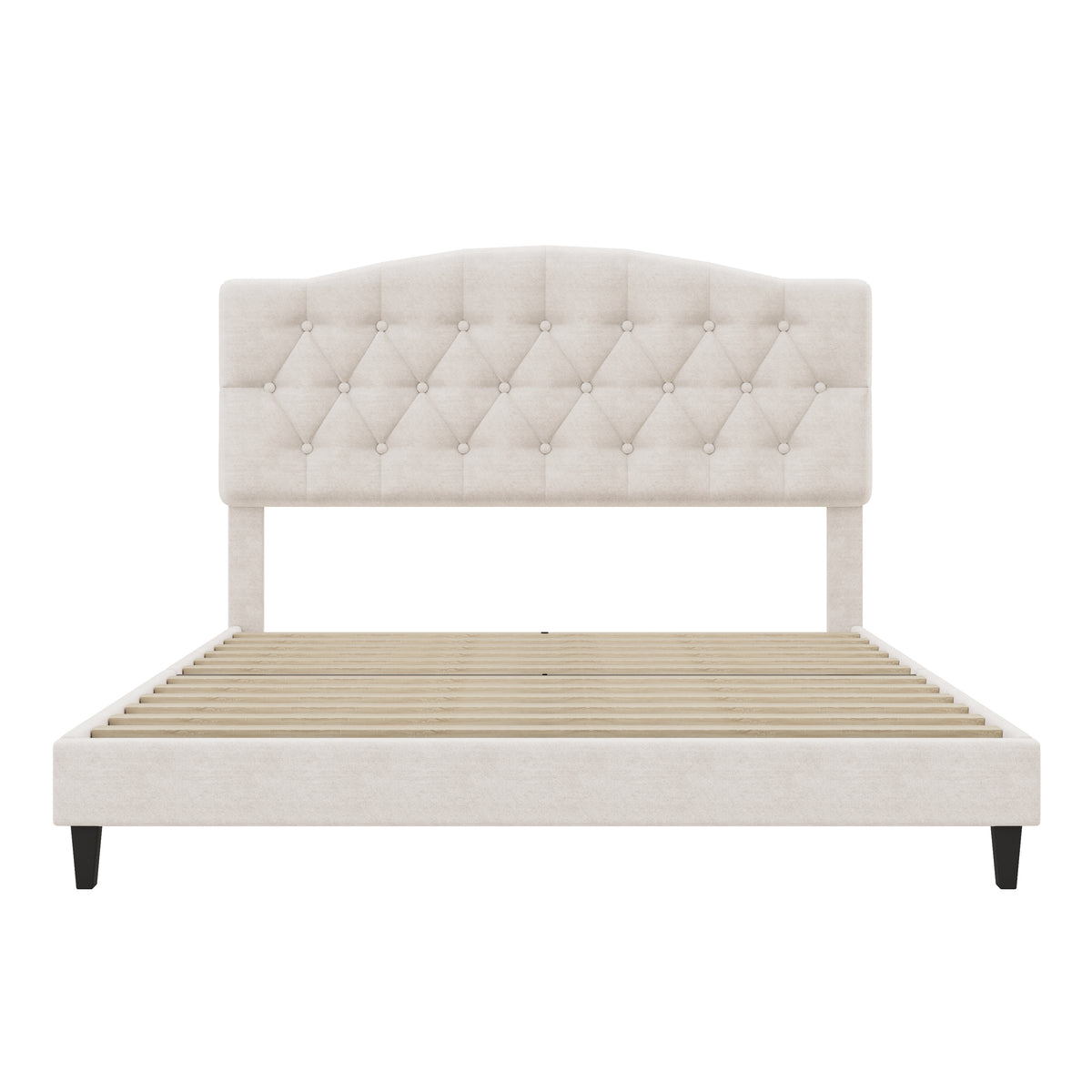 variant-group:rf-n701p342915b|Roomfitters Queen Size Elegant Tufted Upholstered Platform Bed Frame, Diamond Button Headboard, No Box Spring Needed, Beige