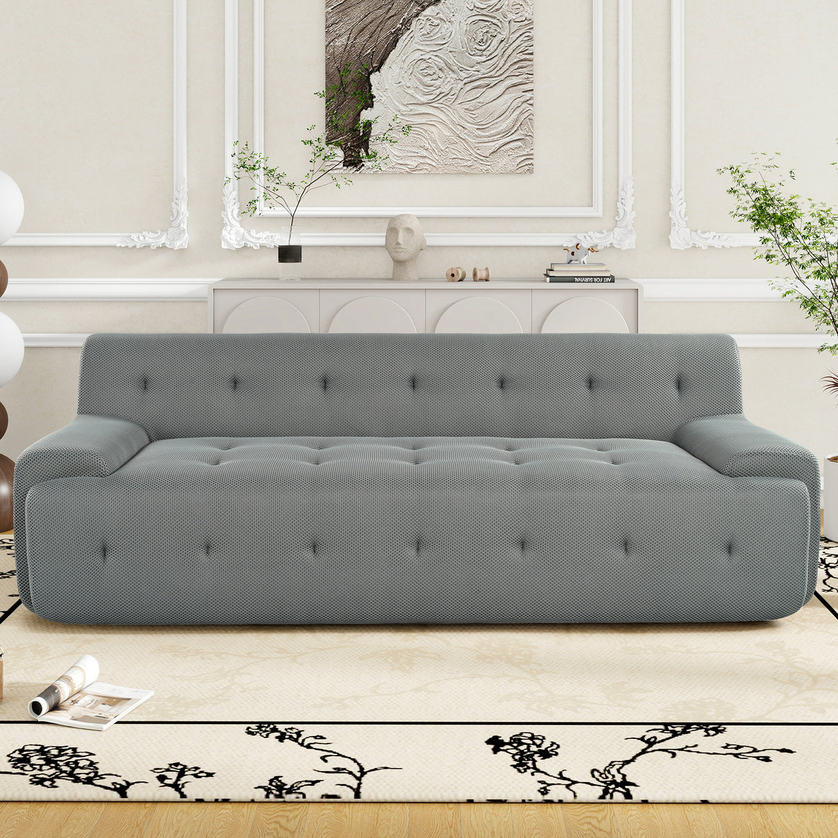 variant-group:rf-n711p206619e|Roomfitters 86.2" Modern Tufted Upholstered Sofa, 3-Seater Modular Lounge Couch for Living Room, Gray
