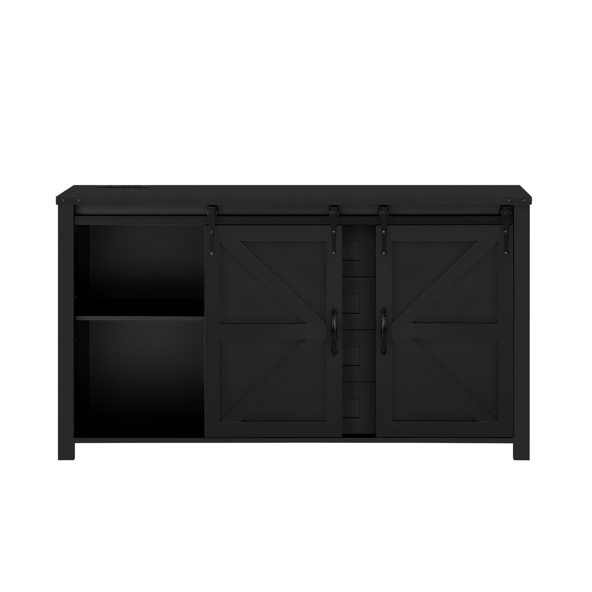 variant-group:rf-n711p347377b|Roomfitters 55.1" Storage Cabinet with 4 Drawers and Sliding Barn Doors, Farmhouse Sideboard Buffet for Kitchen & Dining, Black