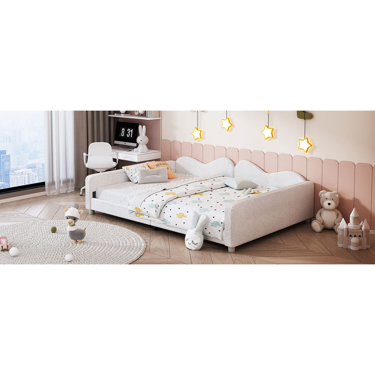 variant-group:rf-n733p234605k|Roomfitters Full Size Upholstered Daybed, Sherpa Fabric Sofa Bed with Cloud-Shaped Backrest, Sturdy and Stylish Design, No Box Spring Needed, White