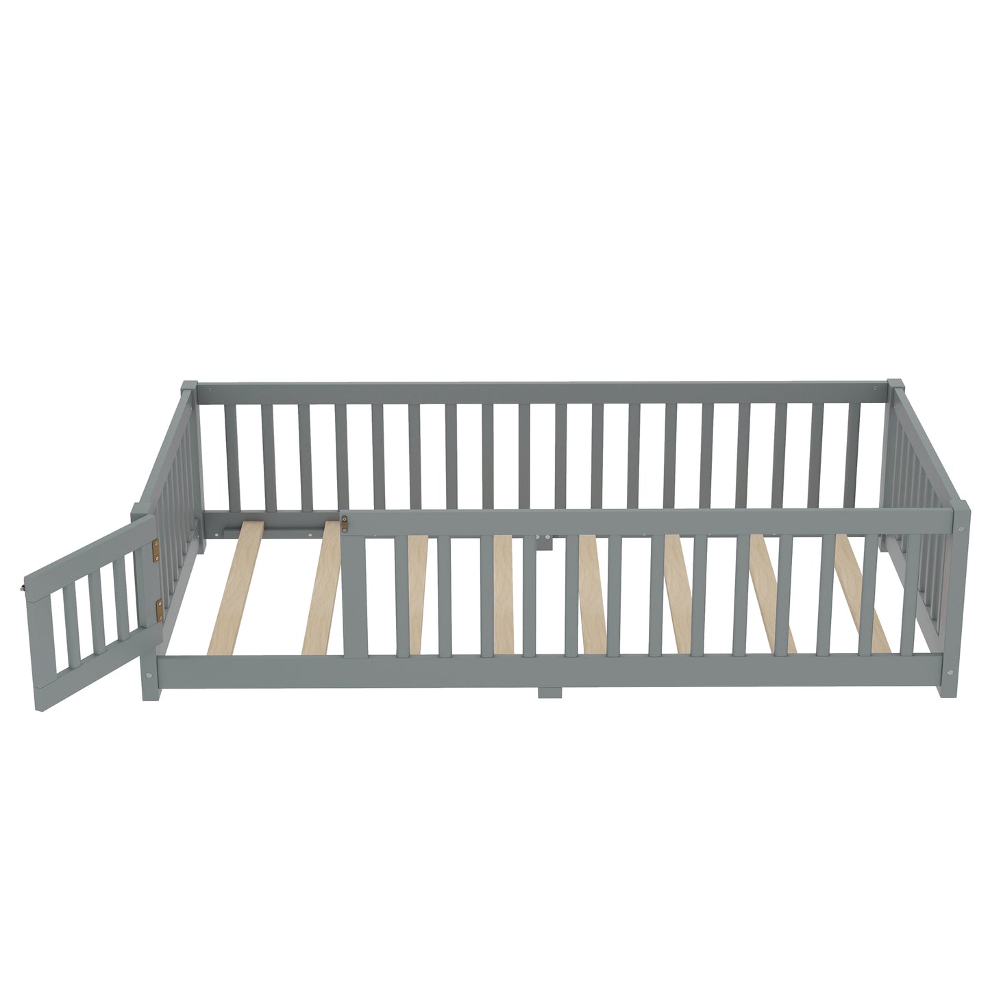 variant-group:rf-w1580p338948|Roomfitters Wooden Twin Floor Bed Frame with Door & Safety Guardrails, Low Platform Design for Bedroom or Playroom, Gray