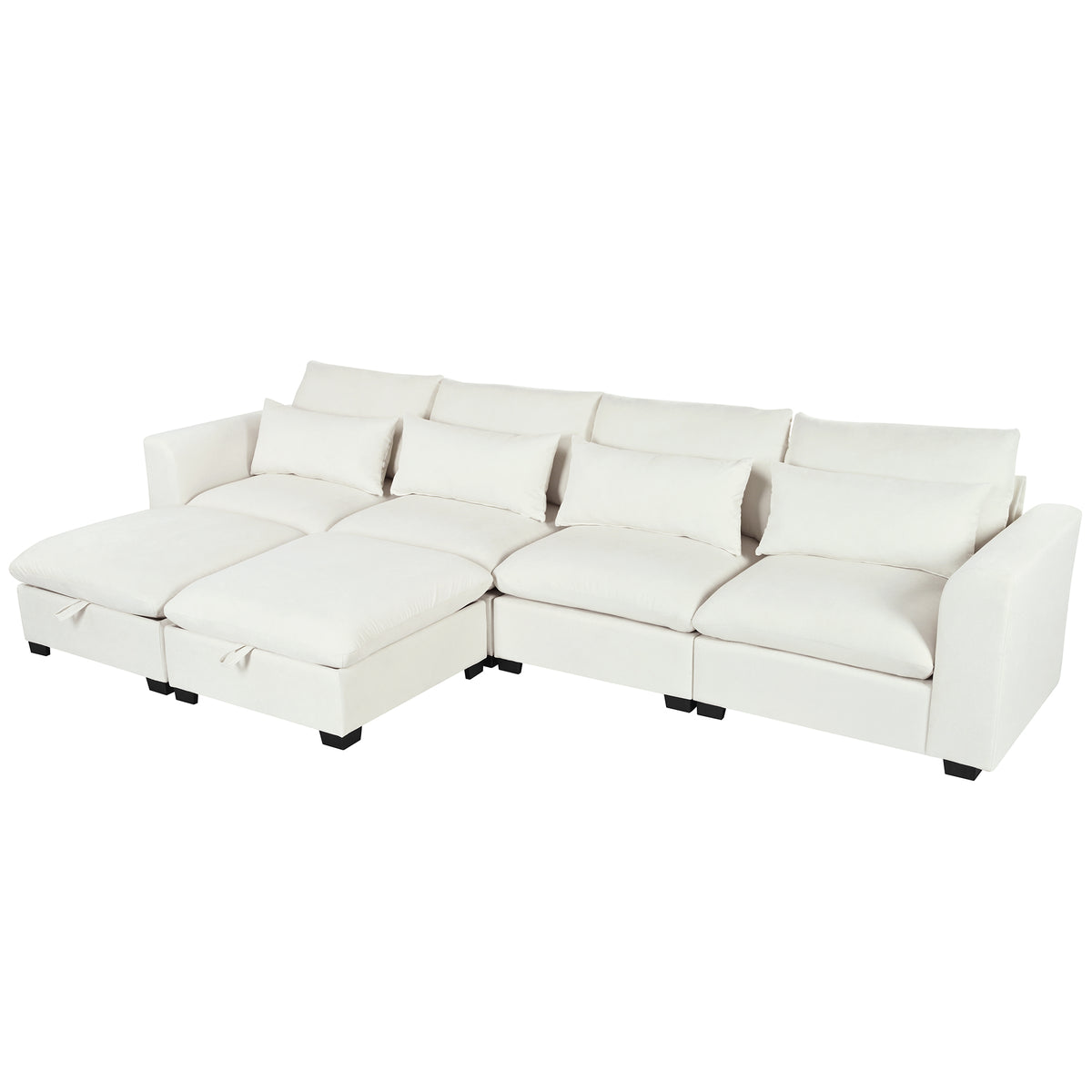variant-group:rf-n711wy000491aaa|Roomfitters 131.3-Inch Modern U-Shaped Sectional Sofa, 6-Seater Linen Blend Couch, 2 Storage Ottomans, Pit Lounge, Beige