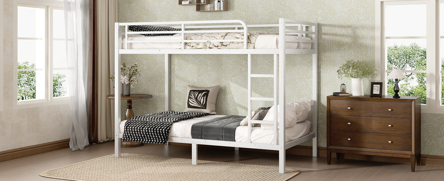 variant-group:rf-w1580p329009|Roomfitters Metal Twin XL Over Twin XL Bunk Bed Frame with Ladder & Safety Rail, Heavy-Duty Space-Saving Design, White