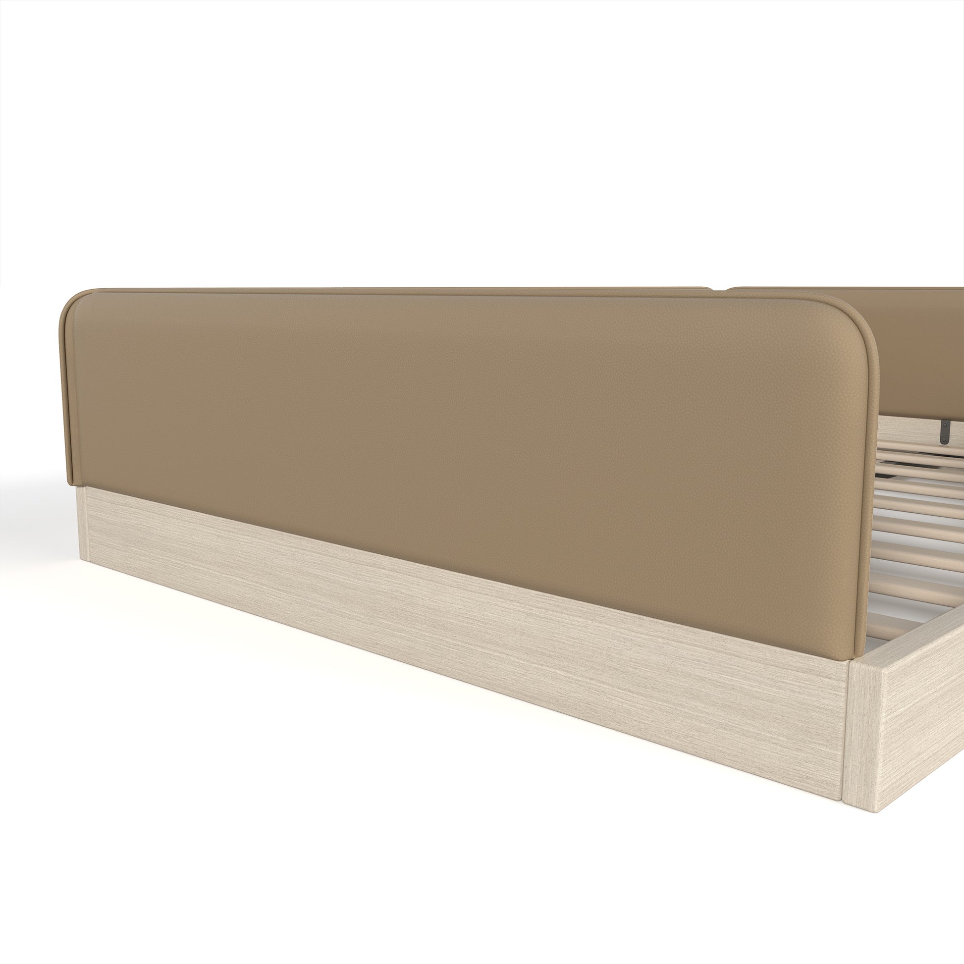 variant-group:rf-w1580s00672|Roomfitters Queen Size Upholstered Floor Bed Frame with Removable Guardrails, Faux Leather Low Profile Platform, Brown