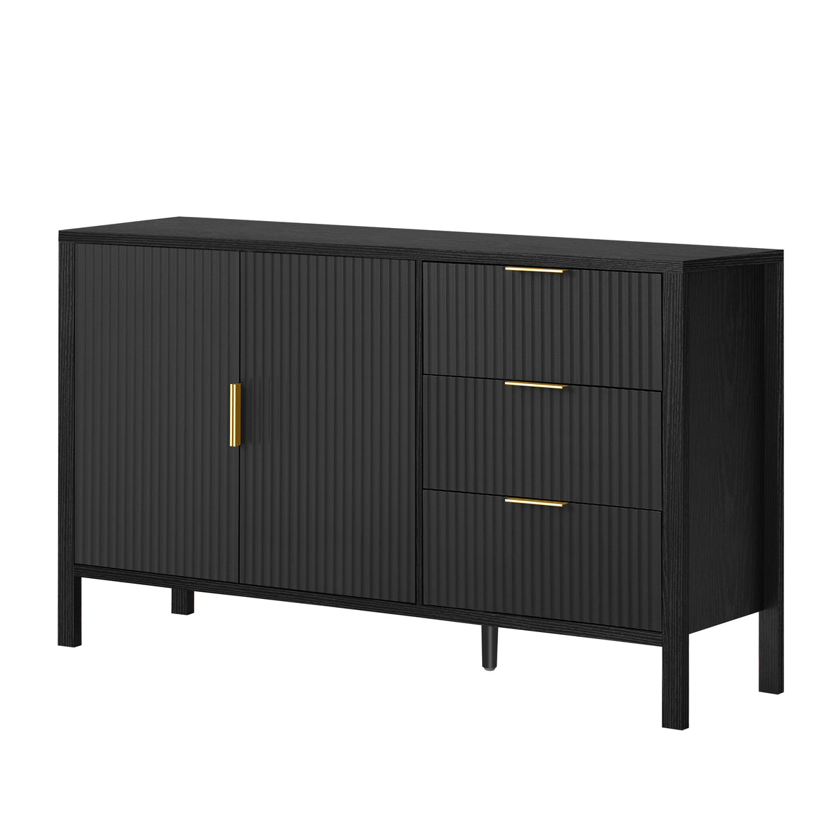 variant-group:rf-n711p345172b|Roomfitters Sideboard Buffet Cabinet with 3 Drawers, 2 Door Mid-century Fluted Accent Storage for Kitchen & Dining, Black