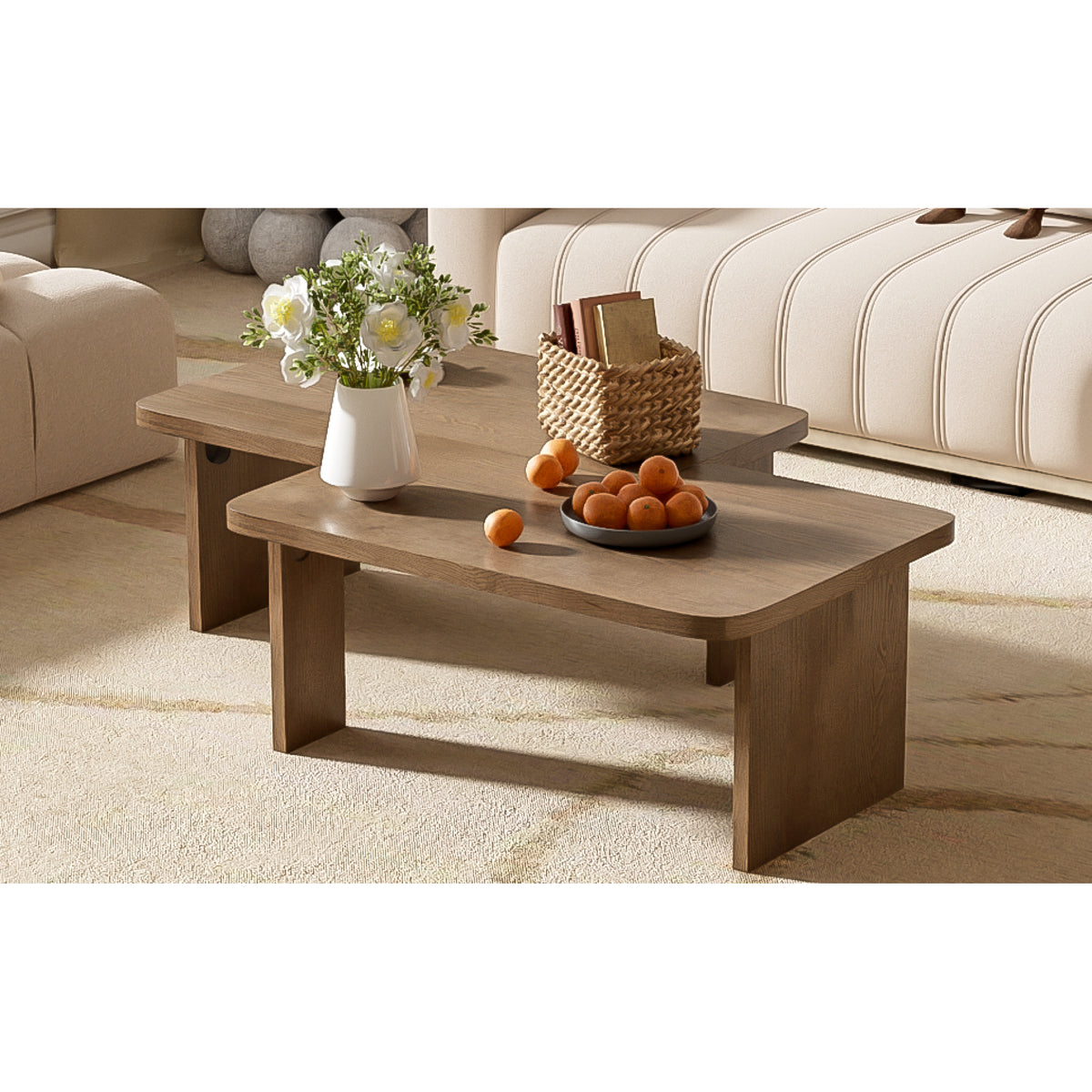 variant-group:rf-n724p232174d|Roomfitters Minimalist Coffee Table Set, Rectangular Center Table with Two-Tone Design, Natural