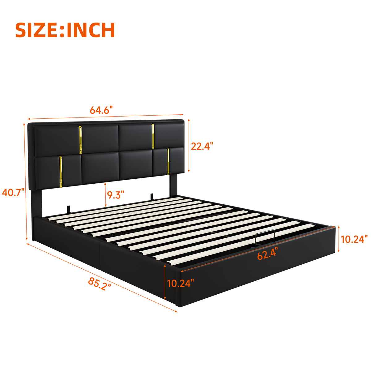 variant-group:rf-n733s362241b|Roomfitters Queen Upholstered Platform Bed with Hydraulic Storage Lift, Modern Bed Frame, No Box Spring Required, Black