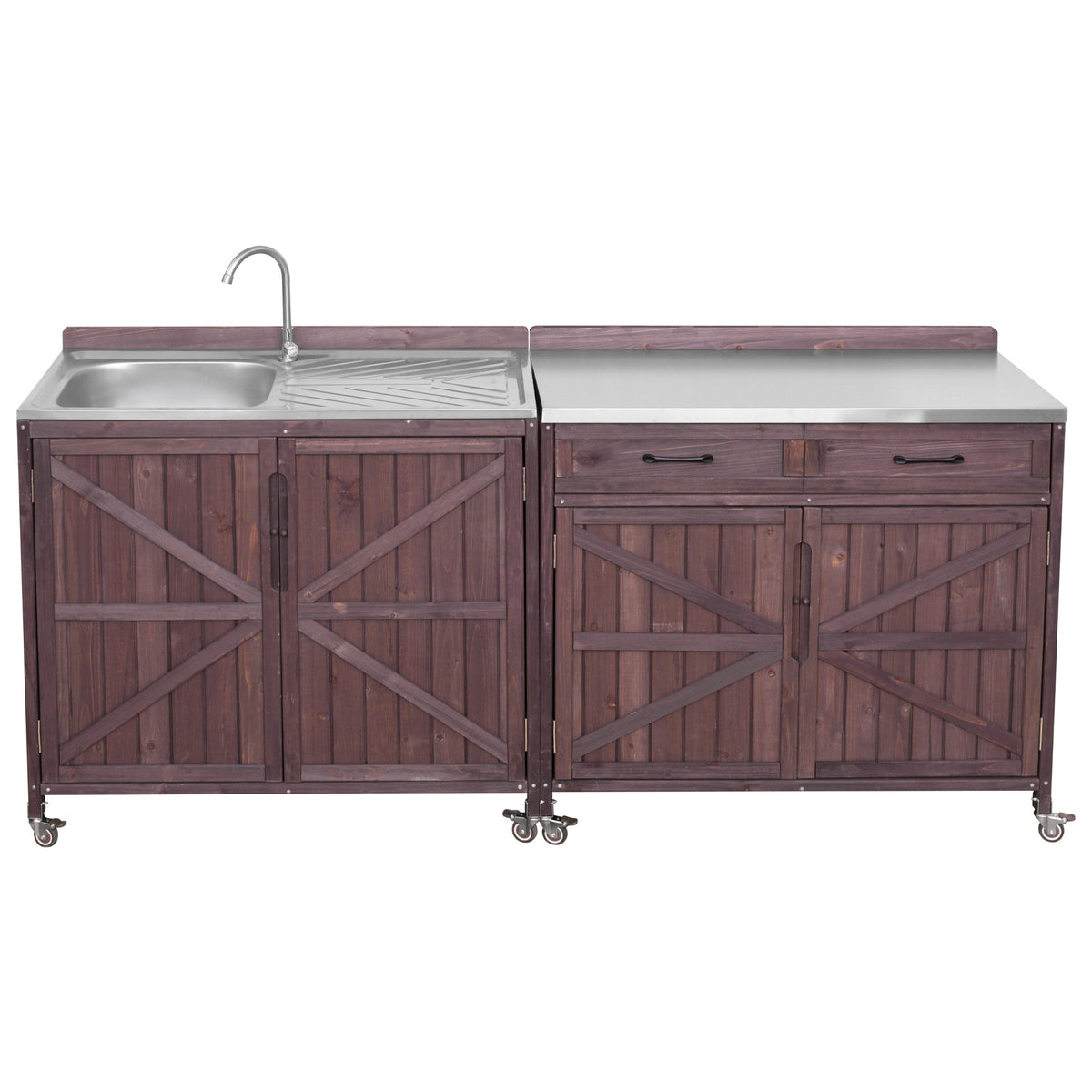 variant-group:rf-n707s000024z|Roomfitters 2-Piece Outdoor Grill Cart with Stainless Steel Top, Sink and Faucet, BBQ Prep Station, Dark Brown