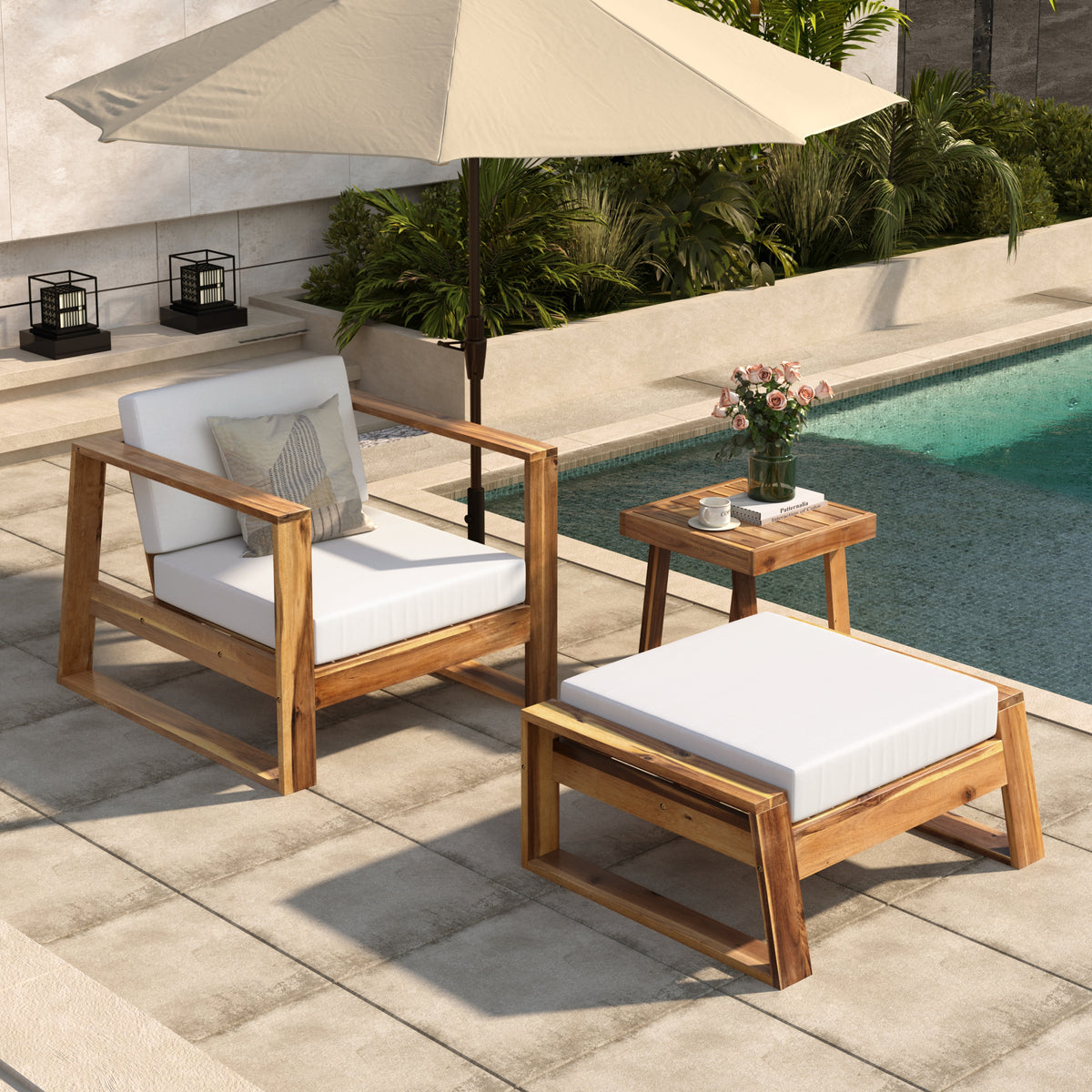 variant-group:rf-n711wy000431aaa|Roomfitters Acacia Wood Outdoor Lounge Set - Chair & Ottoman for Patios, Balconies, Gardens, Natural+Beige
