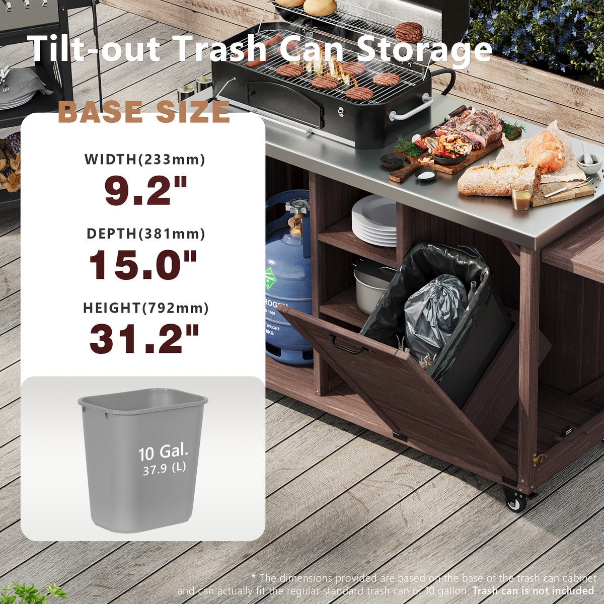 variant-group:rf-n707p370276z|Roomfitters 78.3" Outdoor Kitchen Island with Foldable Grill Table, Stainless Steel Top & Tilt Trash Can Storage, Dark Brown