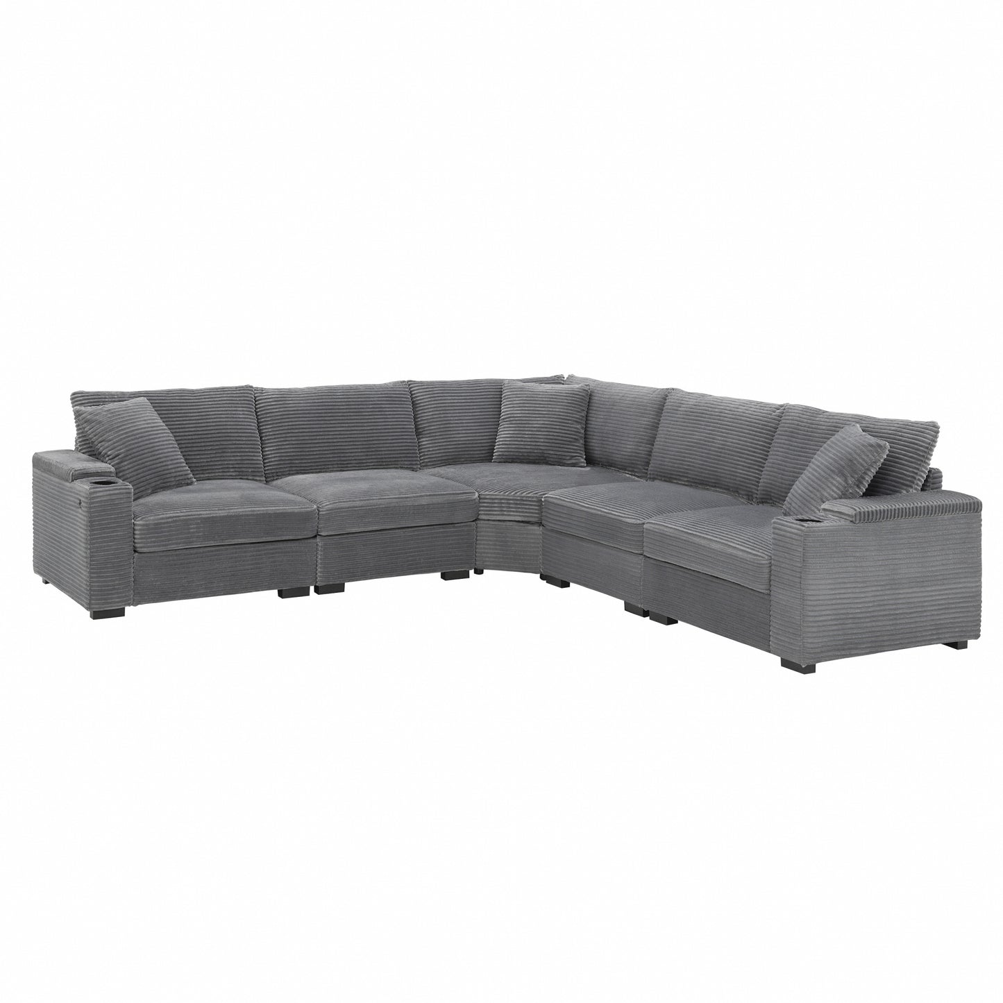 variant-group:rf-n723s1187e|Roomfitters 104 Inch Modern L-Shaped Sectional Sofa with Cup Holders, Comfortable Corduroy Upholstered Corner Couch, Gray