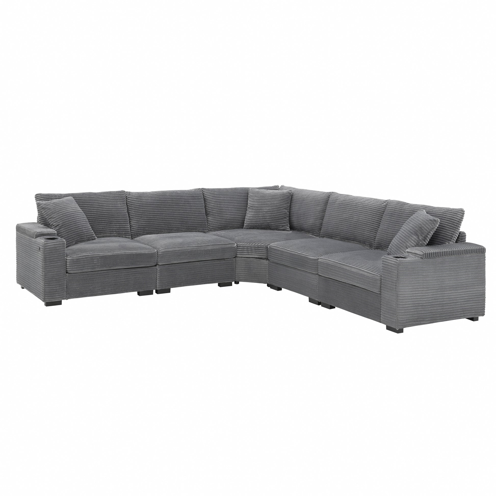 variant-group:rf-n723s1187e|Roomfitters 104 Inch Modern L-Shaped Sectional Sofa with Cup Holders, Comfortable Corduroy Upholstered Corner Couch, Gray