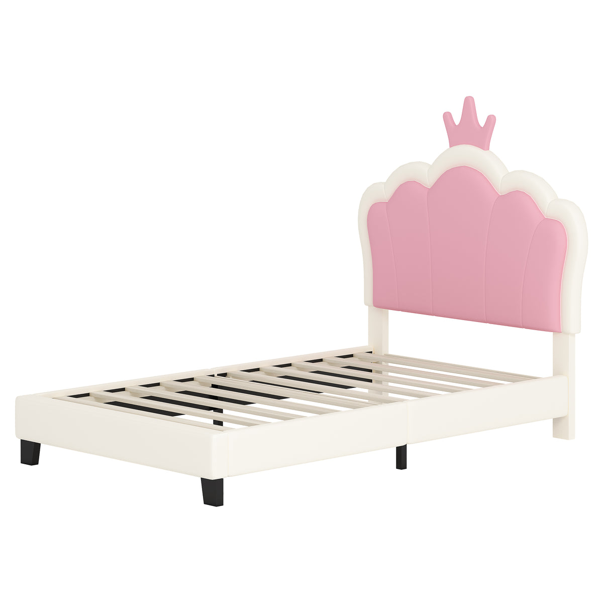 variant-group:rf-n733p180807k|Roomfitters Princess Upholstered Twin Platform Bed with Crown Headboard & Footboard, Cream