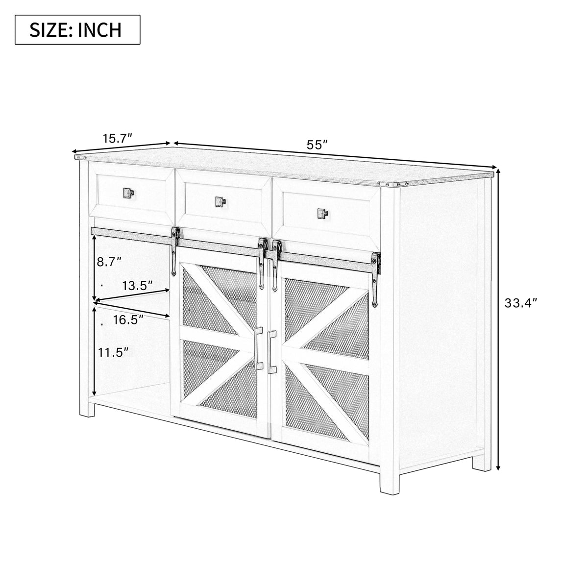 variant-group:rf-n711p347384v|Roomfitters 55" Sideboard Buffet Cabinet with 3 Drawers & Sliding Barn Doors, Farmhouse Storage for Kitchen & Dining, Navy Blue