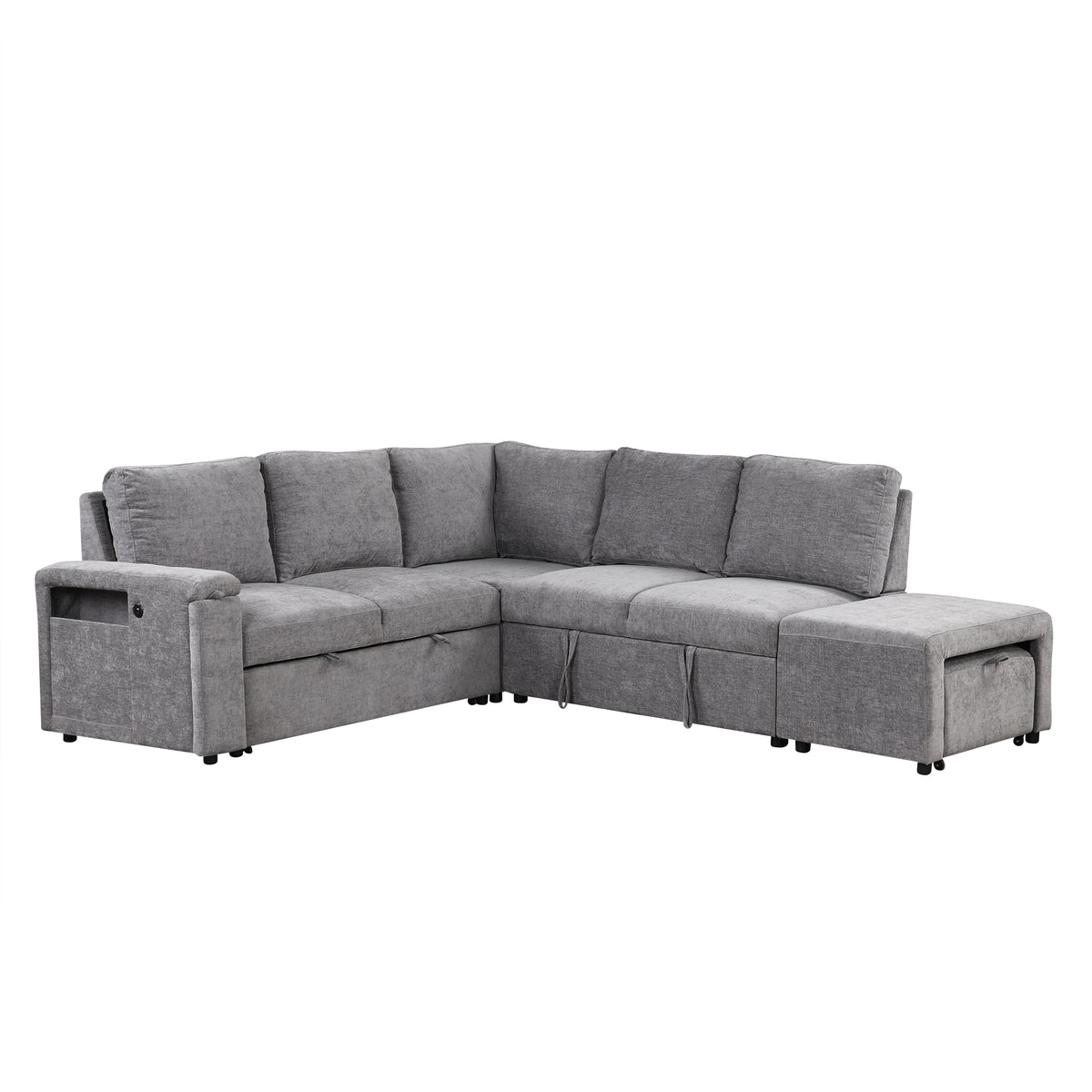 variant-group:rf-n711wy000390aae|Roomfitters L-Shaped Padded Modular Sofa with Storage Space, USB Ports, and Cup Holders on the Armrests, Suitable for Living Rooms, Offices, and Apartments, Gray