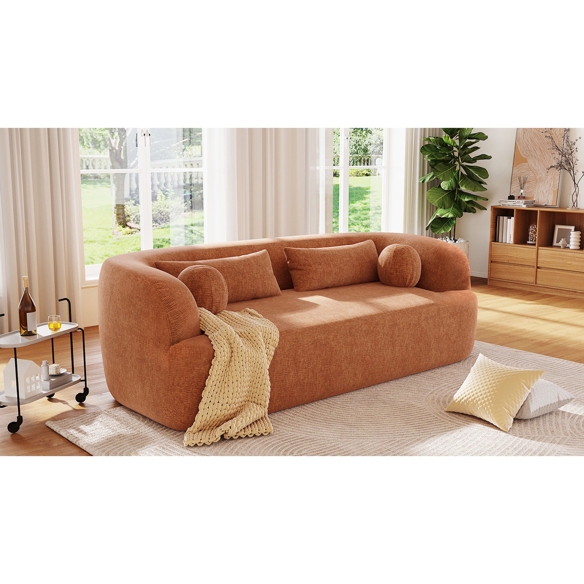 variant-group:rf-n723p404465g|Roomfitters 86 Inch Modern Curvy Sofa, 3-Seater Rounded Upholstered Couch with Plush Throw Pillows for Living Room, Orange