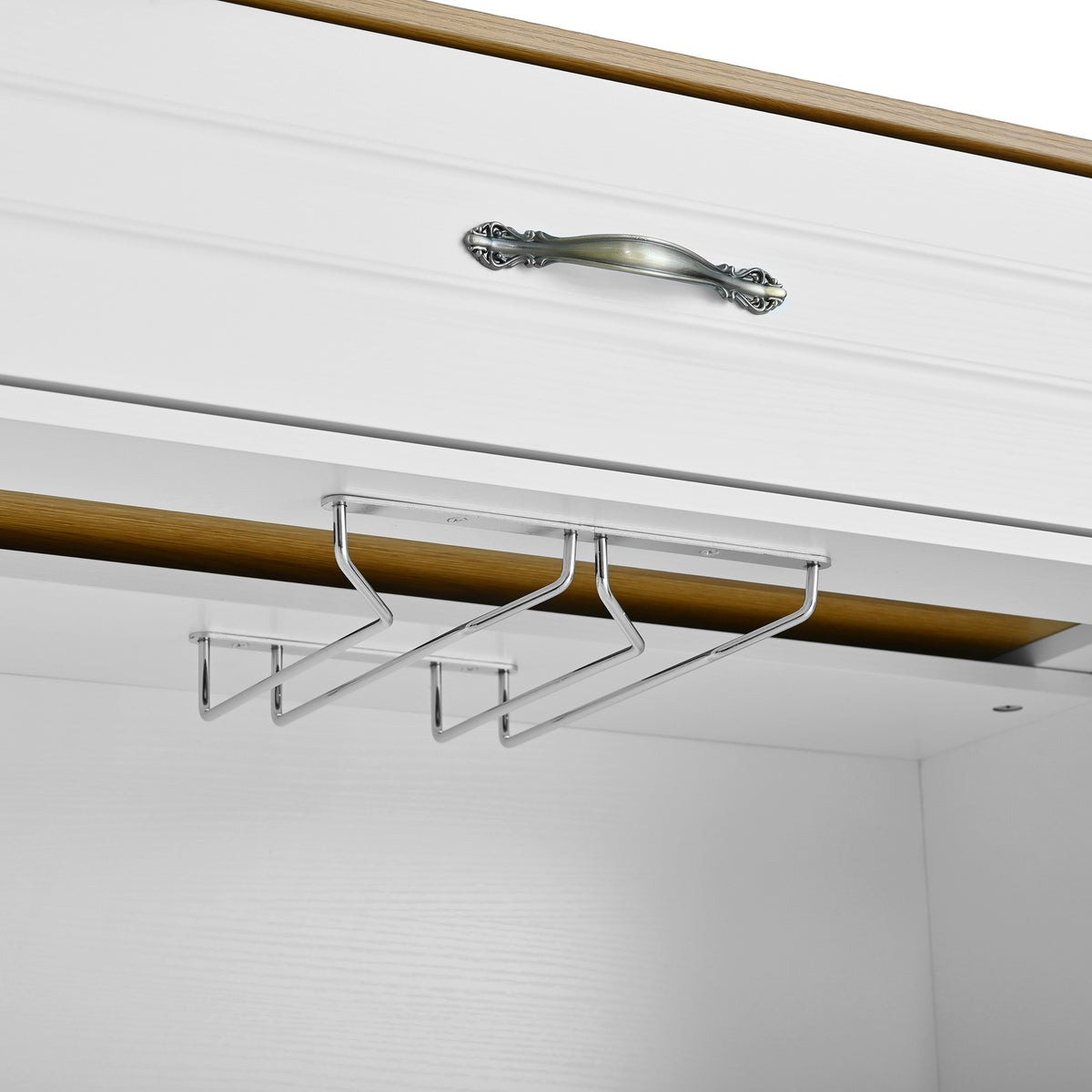 variant-group:rf-n711wy000493aak|Roomfitters White and Natural Wood MDF Extendable Bar Cabinet, Rolling Kitchen Island Table, Wine Rack Storage