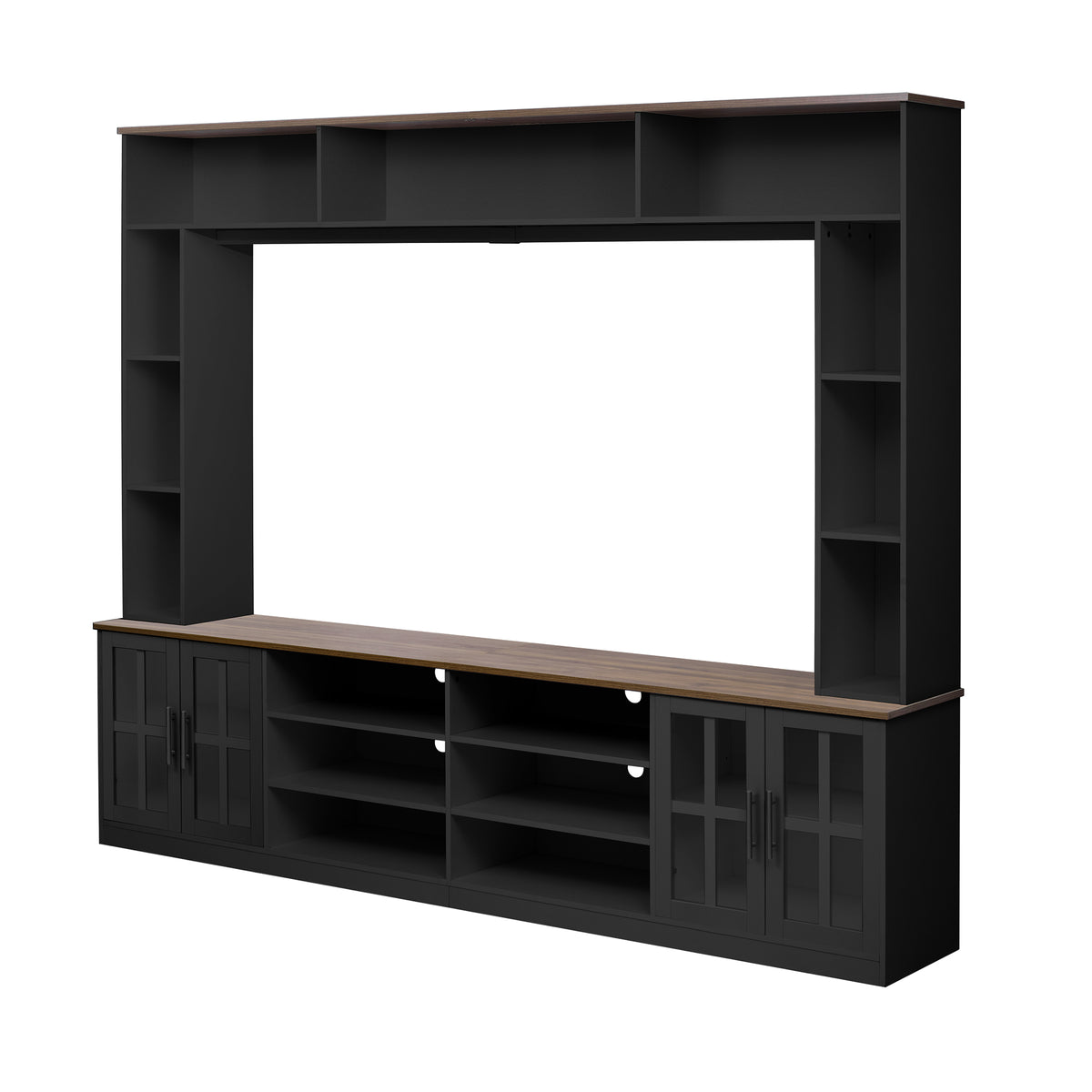 variant-group:rf-n724sj000127aab|Roomfitters Wall Unit Entertainment Center for up to 80 Inch TV, Media Console with Cabinets and Bookshelves, Black