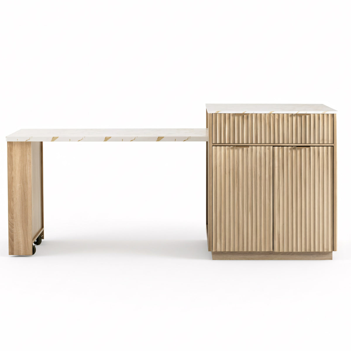 variant-group:rf-n707s000018y|Roomfitters 82.6" Fluted Kitchen Island with 51" Extendable Dining Table for 4-6, Power Outlet, Natural