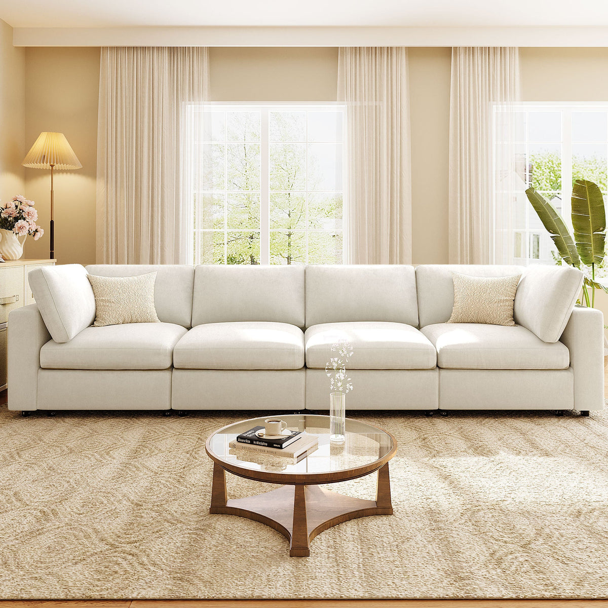 Roomfitters Upholstered Modular Sofa with Storage, 4-Seater Chenille Sectional, Smart Charging Hub, Bluetooth Speaker Roomfitters
