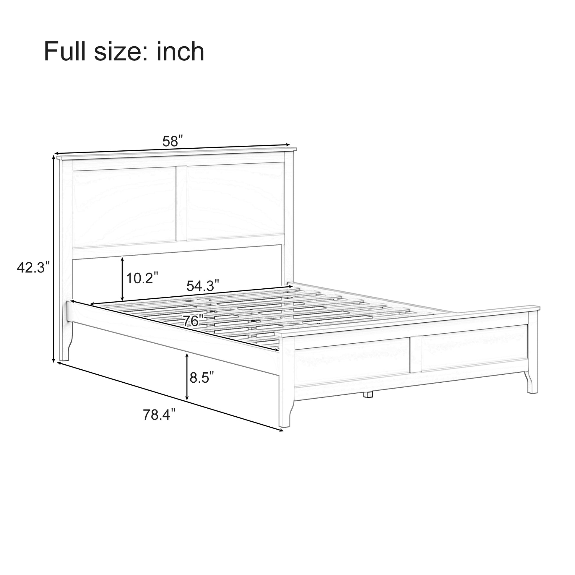 variant-group:rf-n701p407155k|Roomfitters Full Size Bed Frame with Paneled Headboard and Footboard, Traditional Wooden Platform Bed Frame, White