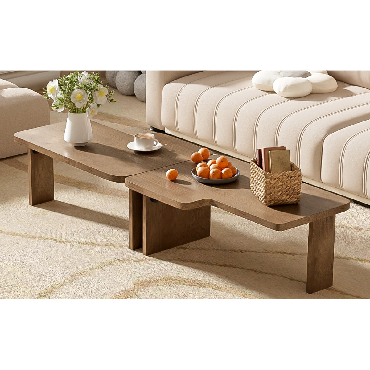variant-group:rf-n724p232174d|Roomfitters Minimalist Coffee Table Set, Rectangular Center Table with Two-Tone Design, Natural